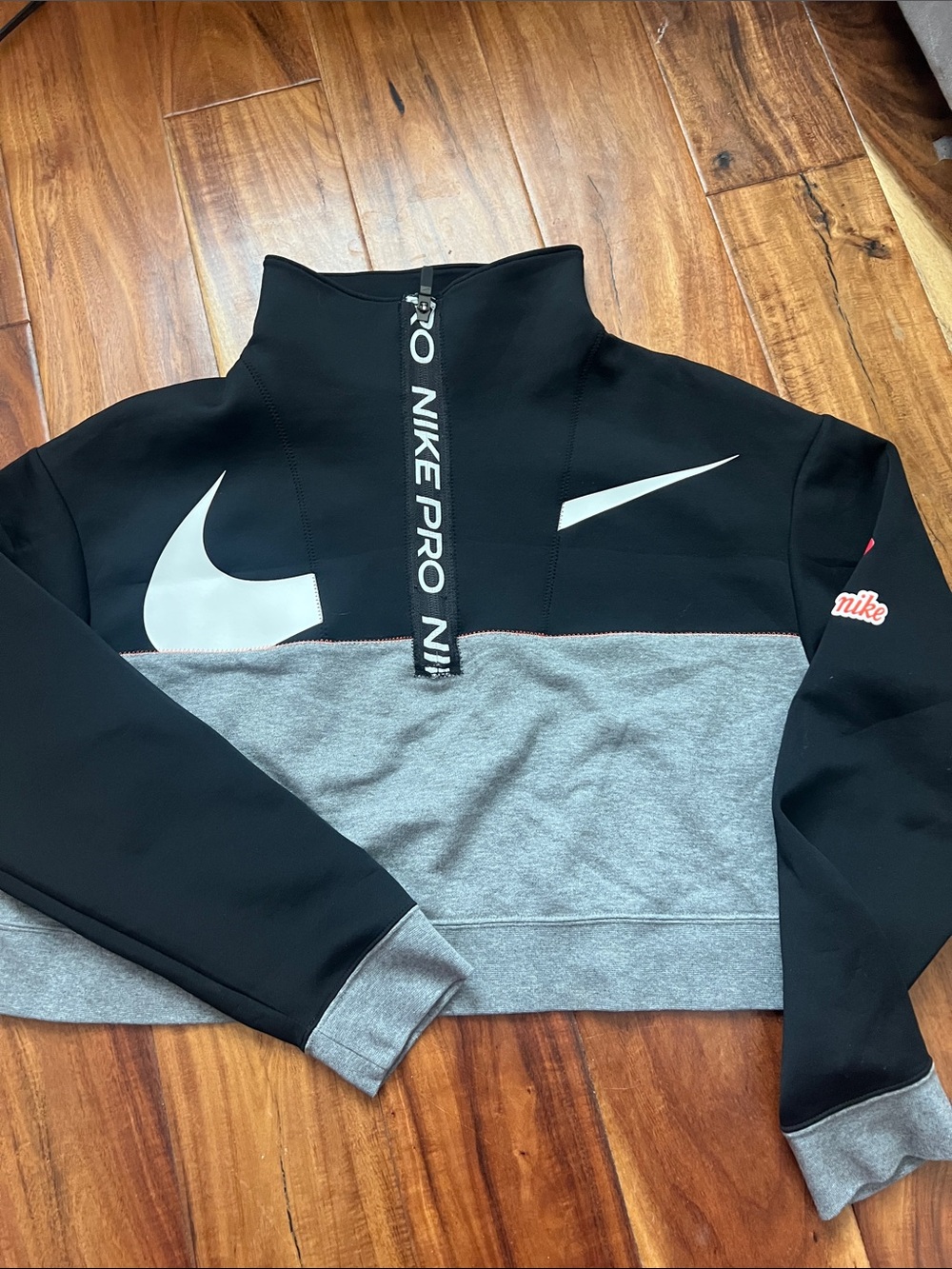Nike Black & Gray Swoosh Half-Zip Crop Pullover